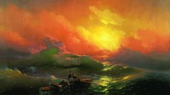 Sunset Boats paintings waves Ivan Aivazovsky The Ninth Wave
