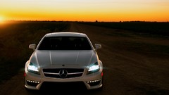 Sunset cars Mercedes-Benz front view fields outdoors led 