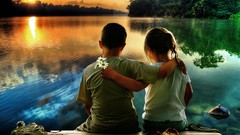 Sunset children rivers