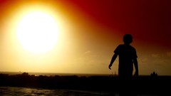 Sunset children silhouettes cityscapes