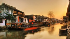 Sunset China old houses rivers