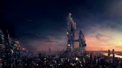 Sunset City Lights buildings urban rivers vehicles science 