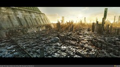 Sunset cityscape futuristic scifi