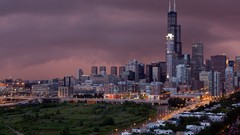 Sunset cityscapes Chicago storm