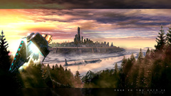 Sunset cityscapes futuristic space