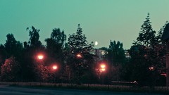Sunset cityscapes moon lanterns