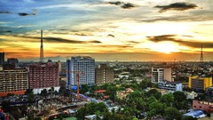 Sunset cityscapes rooftops