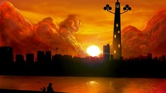 Sunset clouds Anime nintendo Pikachu silhouettes Pokemon anime 