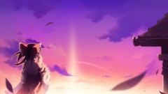 Sunset clouds back houses bows sunlight brunettes short hair 