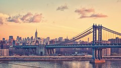 Sunset clouds Bridges buildings skies skyline cityscapes new 