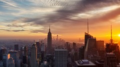 Sunset clouds buildings cityscapes new york city