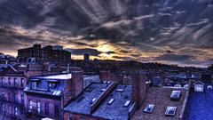 Sunset clouds buildings HDR