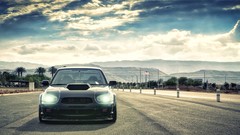 Sunset clouds cars roads Subaru subaru impreza