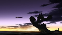 Sunset clouds dark Aircraft wings hats flying silhouettes 