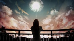 Sunset clouds fireworks long hair brunettes skies scenic