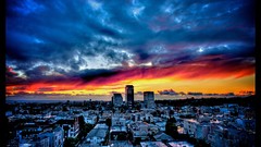 Sunset clouds multicolor town view cityscapes