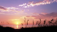 Sunset clouds ocean panorama Florida silhouettes