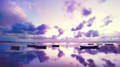 Sunset clouds ocean purple Boats