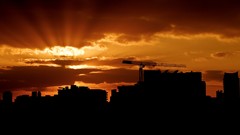 Sunset clouds orange Florida Cranes Miami silhouettes USA 
