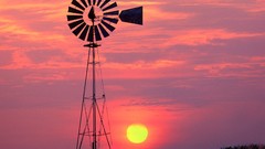 Sunset clouds red purple windmills Washington
