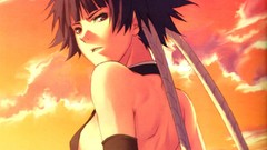 Sunset clouds short hair bleach braids looking back Soifon