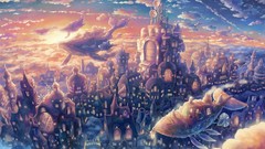 Sunset clouds sky Anime anime girls scenic neko