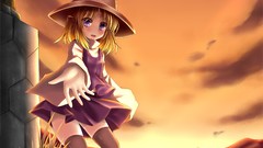 Sunset clouds sky anime girls touhou moriya suwako purple eyes