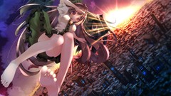 Sunset clouds sky wings long hair barefoot anime girls 