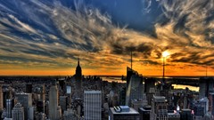 Sunset clouds Skyscrapers architecture USA cities new york city 