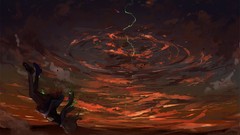 Sunset clouds storm Anime falling scarfs anime girls touhou 