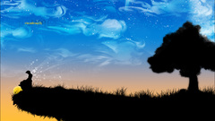 Sunset clouds Trees Stars