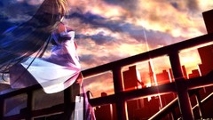 Sunset clouds wind transparent Skyscrapers back railing 