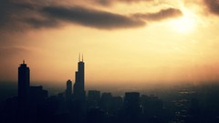 Sunset dawn morning Chicago sunlight cityscapes skylines grainy 