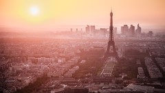 Sunset Eiffel Tower Paris buildings cityscapes skylines