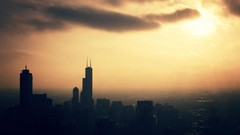 Sunset evening Chicago buildings cityscapes