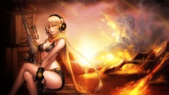 Sunset fire weapons Guns headphones Anime glasses Shorts gloves 