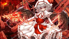 Sunset fire wings Anime hats vampire white hair red eyes chains 