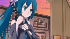 Sunset Flowers Katana blue hair long hair anime girls blue eyes 