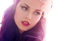 Sunset Flowers sun woman lights Violet lips white background 