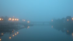 Sunset fog lights bay vacation Oregon Seaside reflections 2003 