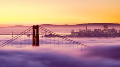 Sunset fog lights San Francisco Bridges USA cities golden gate 