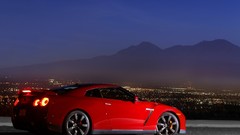 Sunset fog Mountains cars cities taillights Nissan GT-R R35