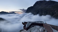 Sunset fog nature Mountains peaks stairways Trollstigen