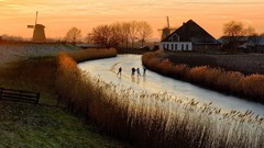Sunset Frozen windmills rivers