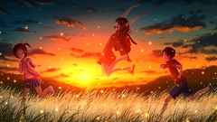 Sunset grass clouds sky brown eyes jumping scenic original 