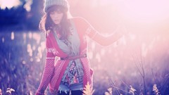 Sunset grass woman fields brunettes