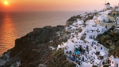 Sunset Greece windmills Sea