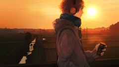 Sunset headphones scarfs short hair persona 4 scenic Persona 