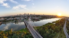 Sunset horizon Warsaw Poland Europe Bridges rivers cityscapes 