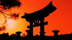 Sunset Japan silhouettes torii
